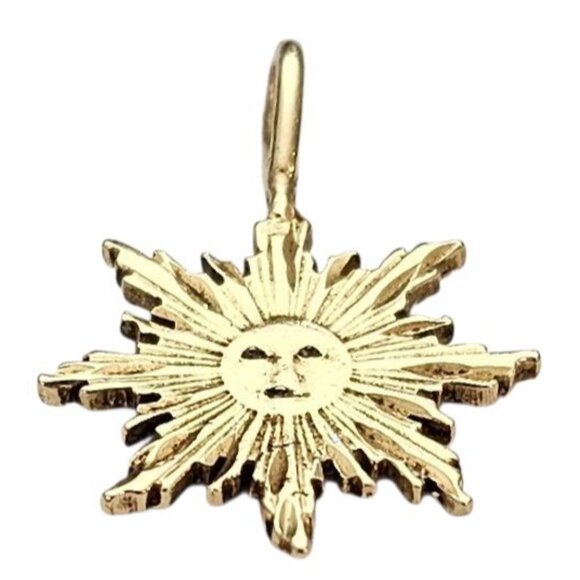 14K Yellow Gold Sun, Moon Face Pendant - Picture 3 of 10
